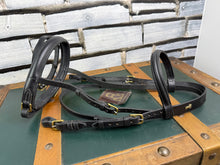 Load image into Gallery viewer, Sabre Flash Bridle - Black/Brass - Cob - Traditional English Leather