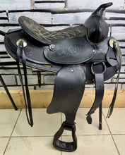 Load image into Gallery viewer, 12 1/2” SQHB Shetland Leather Western Saddle - Black - Pony Size