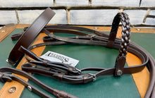 Load image into Gallery viewer, Plaited Shetland Bridle &amp; Rubber Reins - M&amp;M/Native/Shetland/Small Pony - Black/Brown - Plain Hunter Noseband