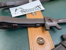 Load image into Gallery viewer, Aberwiel Mega Grip Flexi Reins - Rubber Blocks -Pony/Full- Brown/Black Leather - Billet Ends - XC
