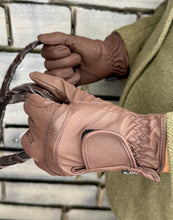 Load image into Gallery viewer, Plain Show Gloves - Technical Leather Look Fabric - Brown/Black - Showing/Working Hunter/Competition