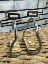 Load image into Gallery viewer, S/H Double Bend Angled Eye Icelandic Safety Stirrups - 4 1/2”