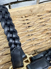 Load image into Gallery viewer, Plaited Leather Headcollar &amp; Lead Set -Pony to Full Size- Black/Brass