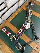 Load image into Gallery viewer, Leather Padded Polo Headcollar -Burgundy/White/Navy/Brown -Embroidered Design- Pony/Cob/Full - Black/Brown