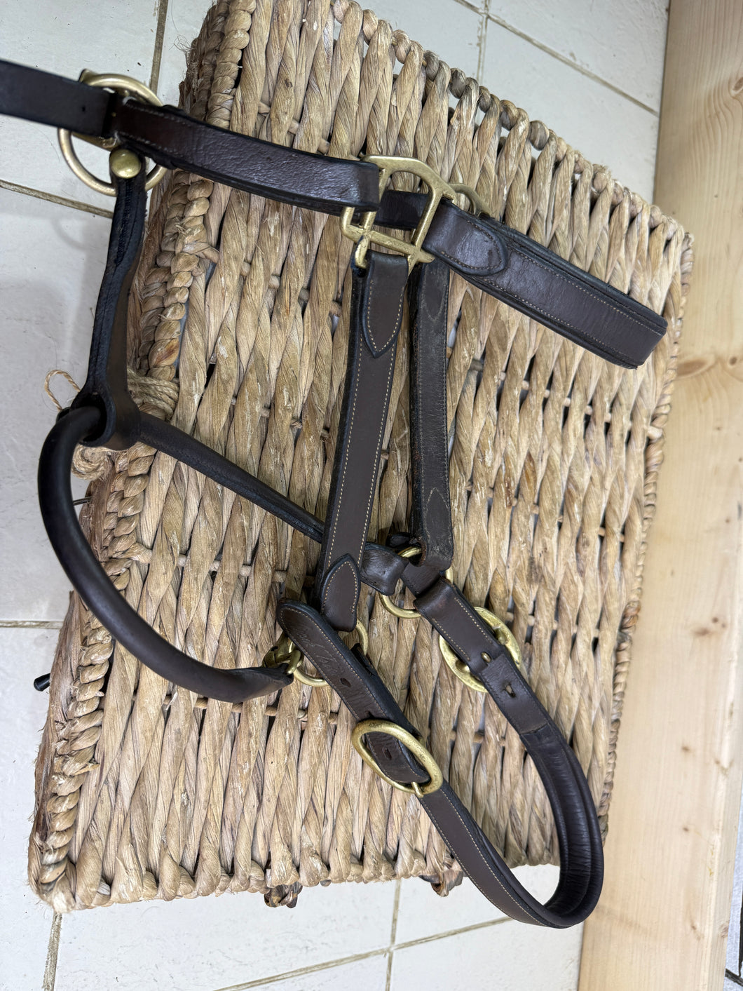 S/H Mark Todd Padded Leather Headcollar - Cob - Brown/Brass