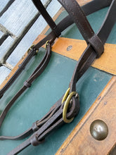 Load image into Gallery viewer, English In-hand Show Bridle - Full - Brown/Brass - 5” Inhand Bit