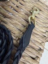 Load image into Gallery viewer, Plaited Leather Headcollar &amp; Lead Set -Pony to Full Size- Black/Brass