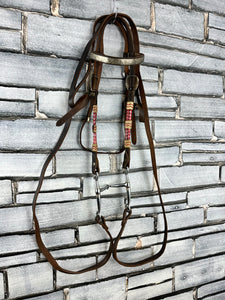 S/H Complete Beaded Decorative Western Headstall/Bridle - Brown - Full