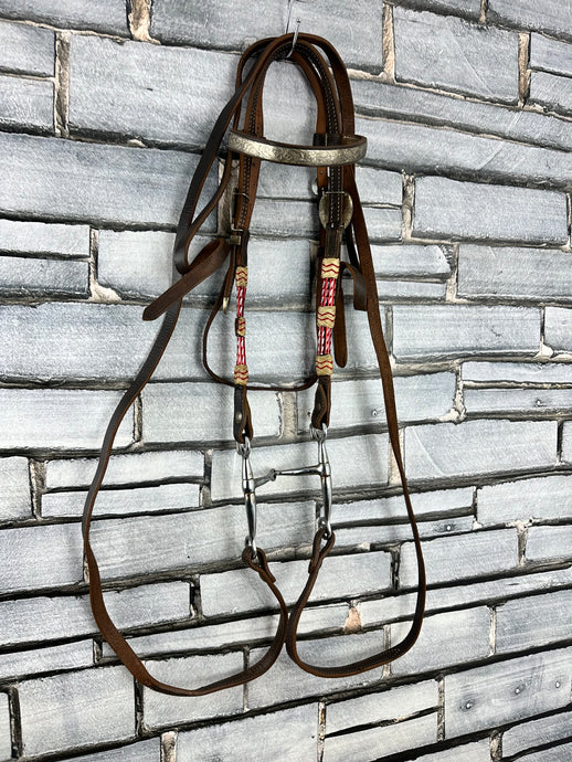 S/H Complete Beaded Decorative Western Headstall/Bridle - Brown - Full