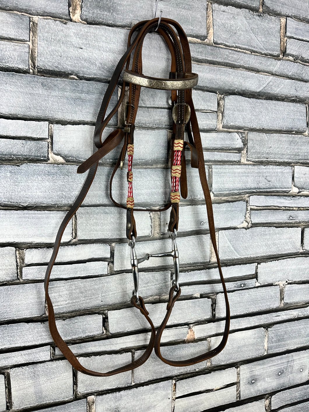 S/H Complete Beaded Decorative Western Headstall/Bridle - Brown - Full