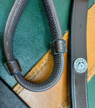 Load image into Gallery viewer, Leather Hide Wrapped SoftGrip Stopper Reins -Pony/Full- Brown/Black - Billet Ends - XC - Aberwiel