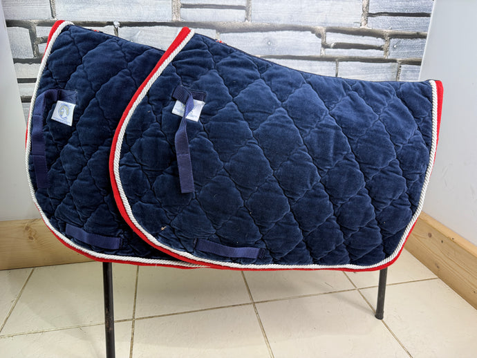 S/H 2 x Matching Velvet Saddlepads -Red/White/Blue- Full
