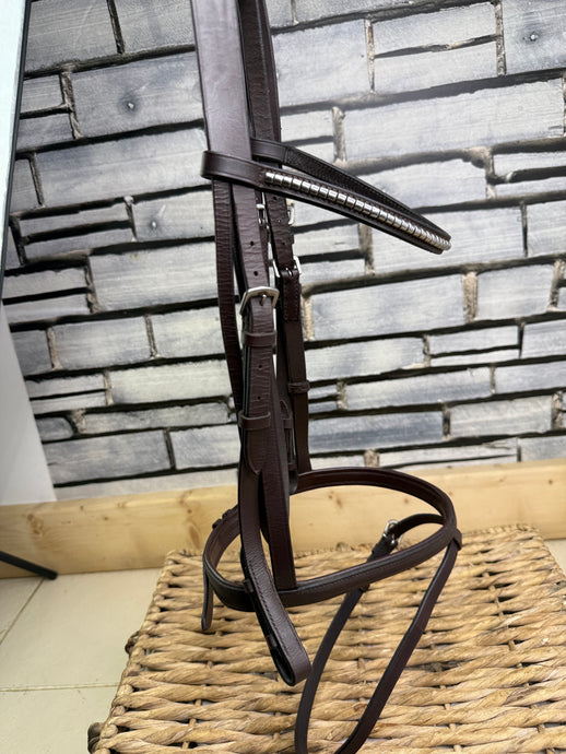 S/H Clinchered Flash Snaffle Bridle - Brown - Full