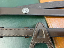 Load image into Gallery viewer, Leather Hide Wrapped SoftGrip Stopper Reins -Pony/Full- Brown/Black - Billet Ends - XC - Aberwiel