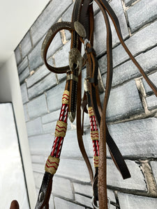 S/H Complete Beaded Decorative Western Headstall/Bridle - Brown - Full