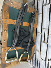 Load image into Gallery viewer, 56” Non-Stretch Hide Stirrup Leathers, 5” Flexi Irons &amp; Fleece Covers - Black