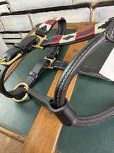 Load image into Gallery viewer, Leather Padded Polo Headcollar -Burgundy/White/Navy/Brown -Embroidered Design- Pony/Cob/Full - Black/Brown