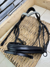 Load image into Gallery viewer, S/H Crystal V Brow Padded Double Bridle - Black - Full
