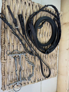 S/H Full Size Double Bridle Set -Slip Head, Bits & Reins- Brown