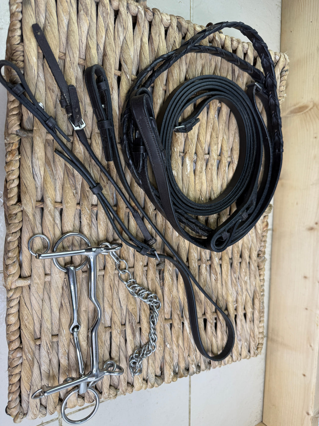 S/H Full Size Double Bridle Set -Slip Head, Bits & Reins- Brown