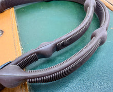 Load image into Gallery viewer, Aberwiel Mega Grip Flexi Reins - Rubber Blocks -Pony/Full- Brown/Black Leather - Billet Ends - XC