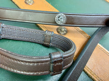 Load image into Gallery viewer, Leather Hide Wrapped SoftGrip Stopper Reins -Pony/Full- Brown/Black - Billet Ends - XC - Aberwiel