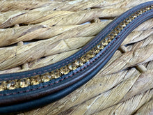 Load image into Gallery viewer, Padded Amber Crystal Wave Browband on Brown Leather