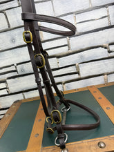 Load image into Gallery viewer, English In-hand Show Bridle - Full - Brown/Brass - 5” Inhand Bit