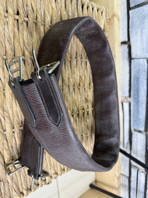 S/H English Traditional 3-Fold Leather Show Girth - Brown - 48”