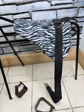 Load image into Gallery viewer, Tiny Fleece Shetland/Pony Pad Saddle -Complete with Girth &amp; Stirrups- Zebra
