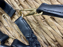Load image into Gallery viewer, Plaited Leather Headcollar &amp; Lead Set -Pony to Full Size- Black/Brass