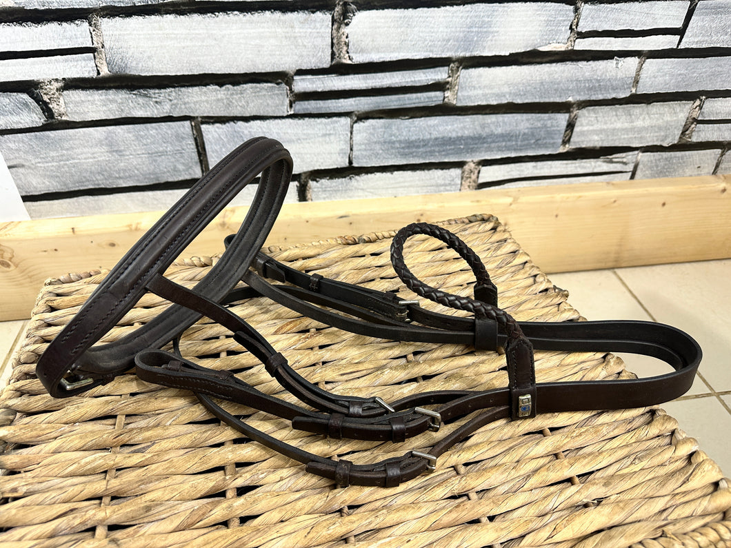 S/H Stubben Cavesson Bridle with Plaited Brow - Brown - Cob