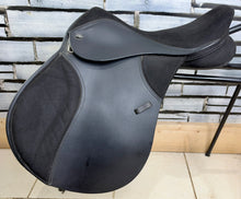 Load image into Gallery viewer, 16 1/2” Wide-XW Changeable Gullet Thorowgood Long Leg Pony GP Saddle -Black- Flocked