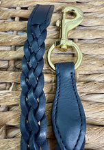Load image into Gallery viewer, Plaited Leather Headcollar &amp; Lead Set -Pony to Full Size- Black/Brass