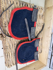 S/H English Melton Rugging Leather Hock Boots - Navy/Red