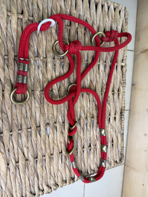 S/H Be-Nice Rope Control Halter - Red/Brass - Pony
