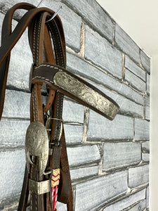 S/H Complete Beaded Decorative Western Headstall/Bridle - Brown - Full