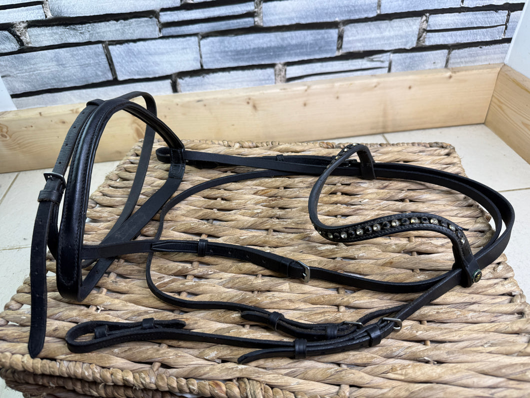 S/H Raised Flash Snaffle Bridle - Black -Wave Bling Brow- Full