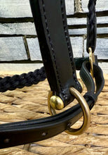 Load image into Gallery viewer, Plaited Leather Headcollar &amp; Lead Set -Pony to Full Size- Black/Brass