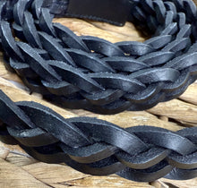 Load image into Gallery viewer, Plaited Leather Headcollar &amp; Lead Set -Pony to Full Size- Black/Brass
