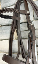 Load image into Gallery viewer, Plaited Shetland Bridle &amp; Rubber Reins - M&amp;M/Native/Shetland/Small Pony - Black/Brown - Plain Hunter Noseband
