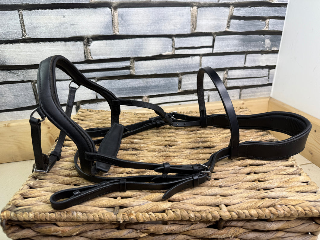 S/H Full Size Anatomic Padded Head & Nose Bridle - Black