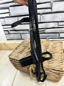 S/H Extra Wide 2” Noseband, Plaited Brow & Reins Bridle-Cob