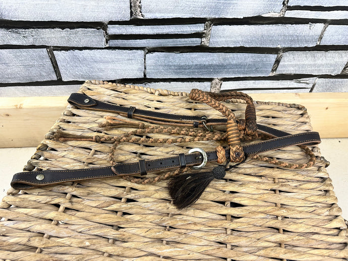 S/H Braided & Tasseled Western Headstall/Bridle - Brown - Full