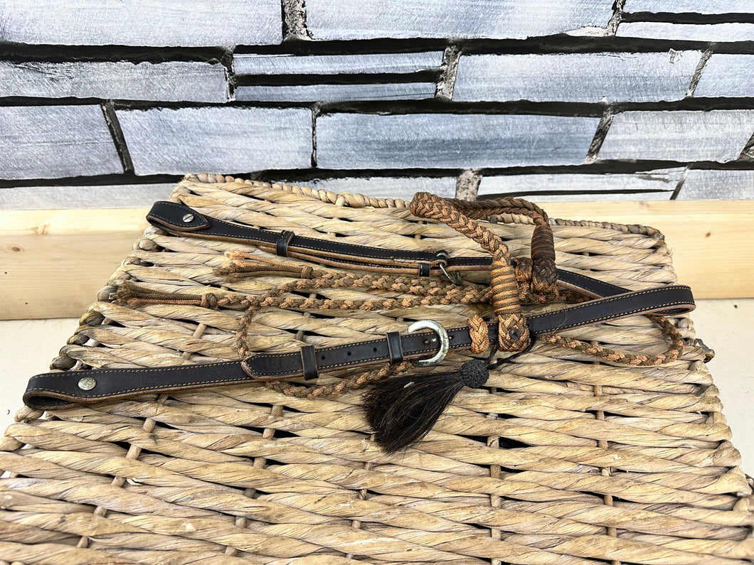 S/H Braided & Tasseled Western Headstall/Bridle - Brown - Full