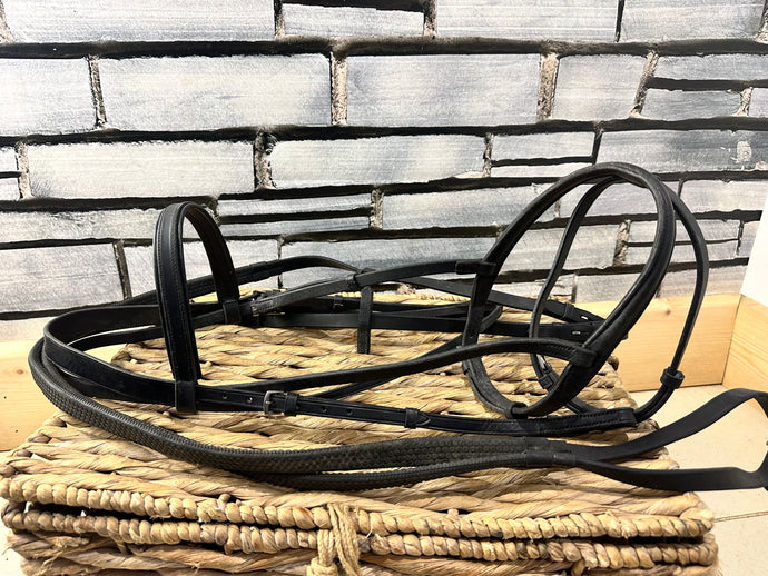 S/H Black English Flash Bridle & Rubber Reins - Full