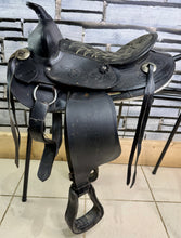 Load image into Gallery viewer, 12 1/2” SQHB Shetland Leather Western Saddle - Black - Pony Size