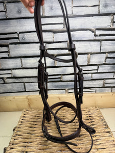 S/H Clinchered Flash Snaffle Bridle - Brown - Full