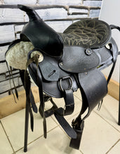 Load image into Gallery viewer, 12 1/2” SQHB Shetland Leather Western Saddle - Black - Pony Size