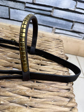Load image into Gallery viewer, S/H In-hand Clinchered Show Bridle- Cob - Brown/Brass